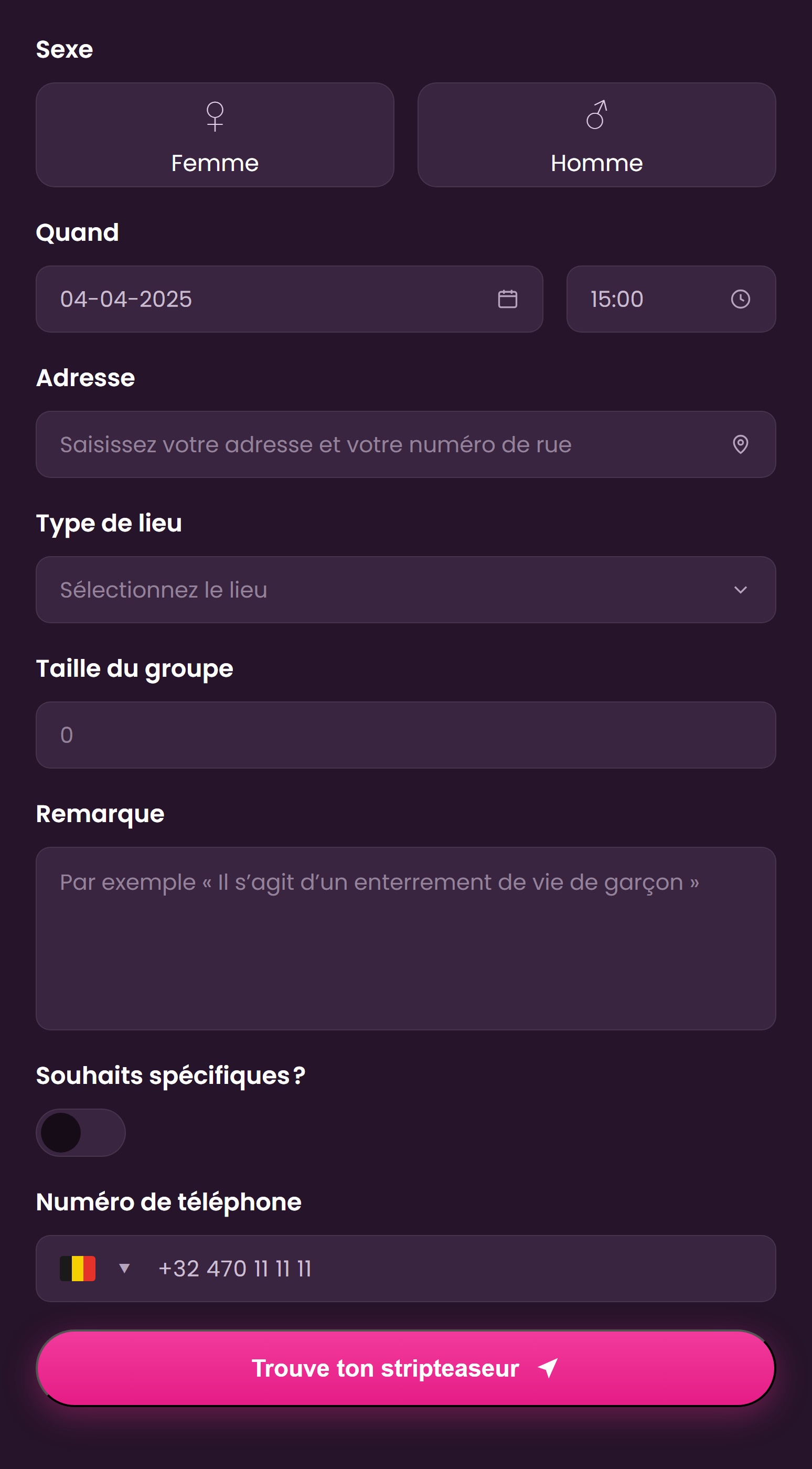 Étape 1 de la demande